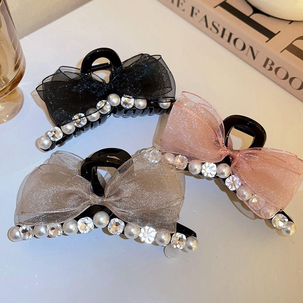 DANES Kẹp Tóc Nơ Lưới Đính Đá Phong Cách Hàn Quốc Thời Trang Cho Nữ