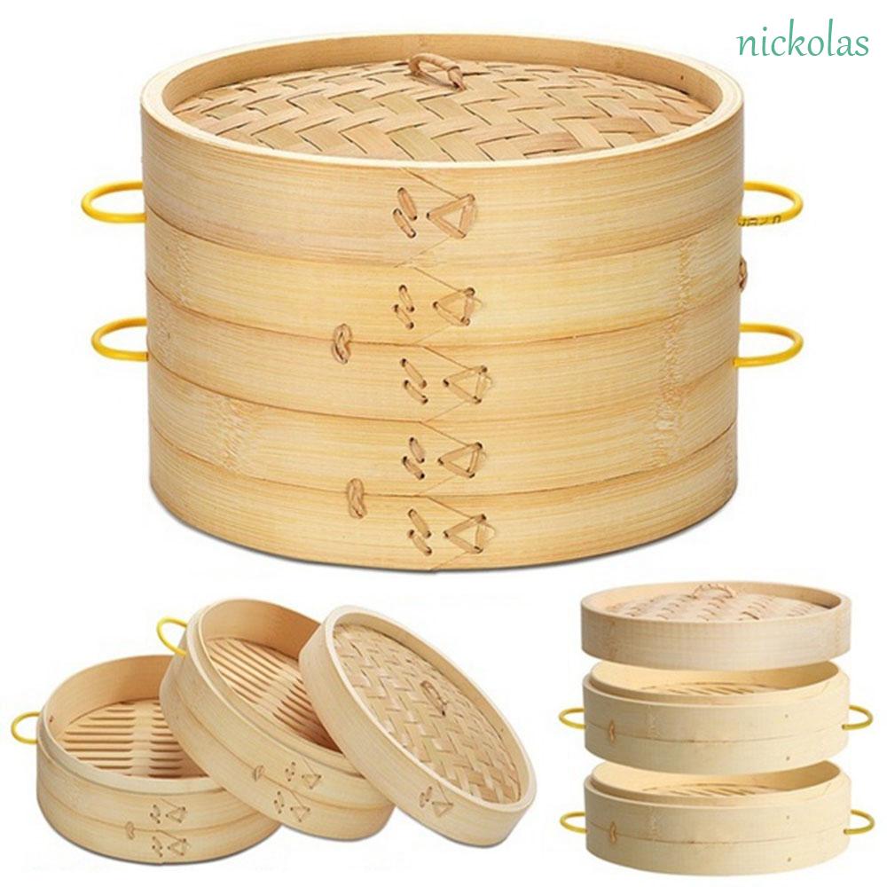 Nồi Hấp Bánh Bao Bằng Gỗ Tre Kèm Vỏ Bọc Tay Cầm Tiện Lợi