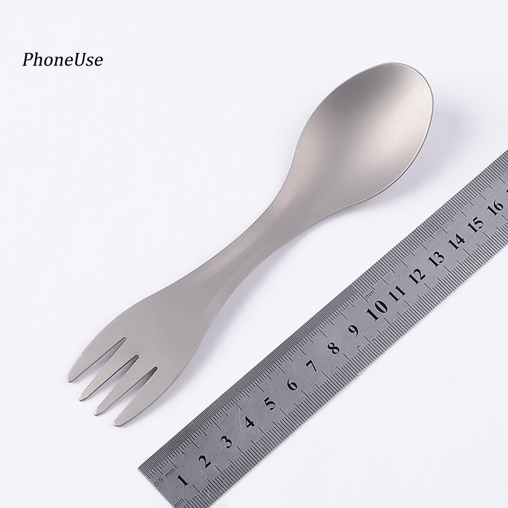 Muỗng Nĩa Hai Đầu Bằng Da PU Và Titan Dùng Cho Cắm Trại Ngoài Trời