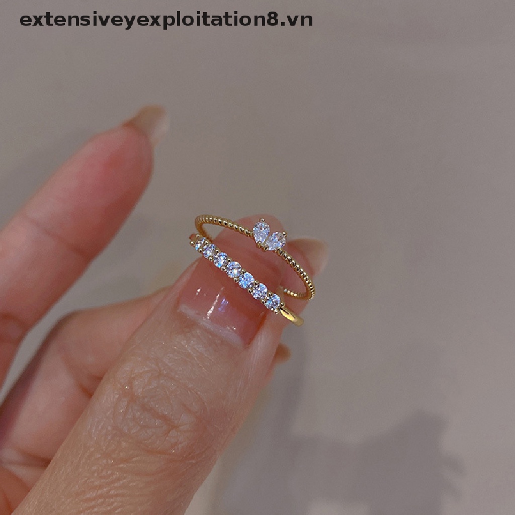 Nhẫn Đính Đá Hình Trái Tim Dễ Thương Có Thể Điều Chỉnh Kích Thước