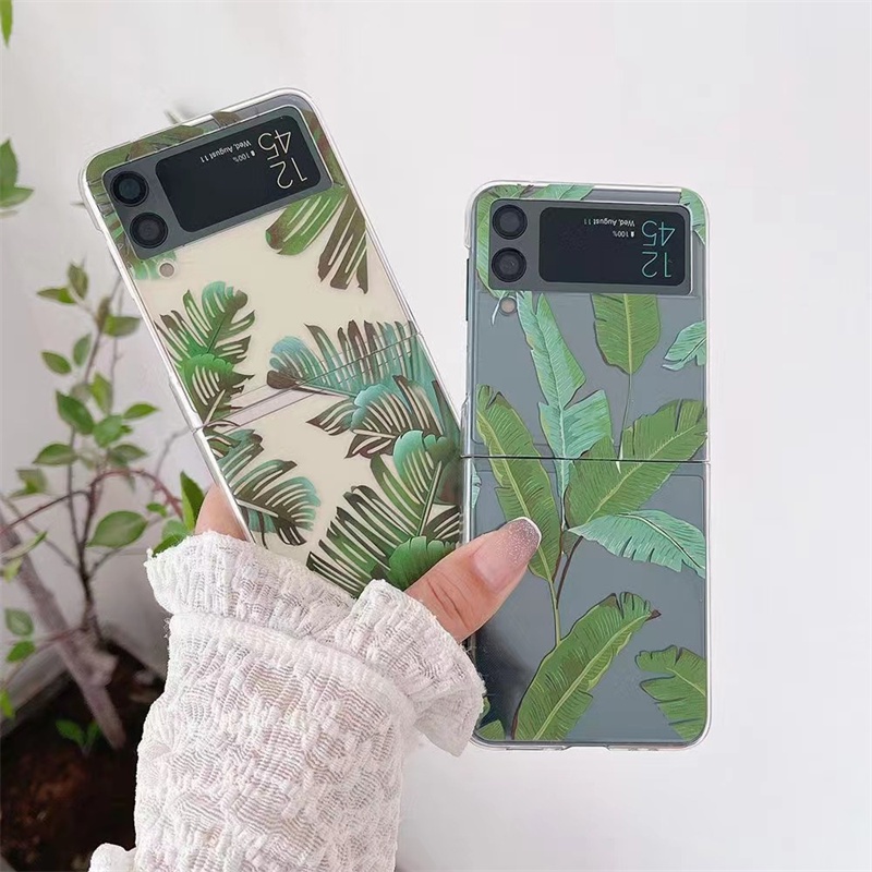 Ốp Điện Thoại PC Cứng Trong Suốt Chống Sốc Họa Tiết Lá Chuối Cho Samsung Galaxy Z Flip 4 3 Flip4 Flip3