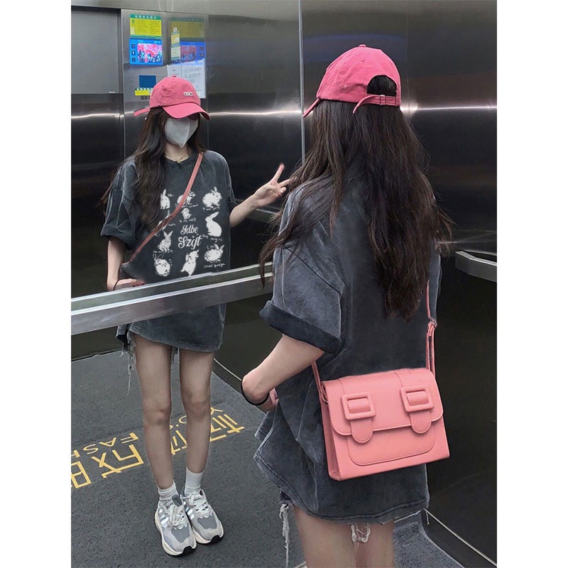 Áo thun NRVP 100% cotton tay ngắn dáng suông in họa tiết hoạt hình phong cách Hàn Quốc cho nữ