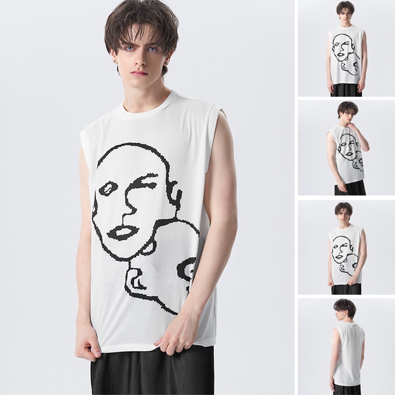 Áo ba lỗ INCERUN không tay vẽ mặt trừu tượng đơn giản thời trang cho nam | BigBuy360 - bigbuy360.vn