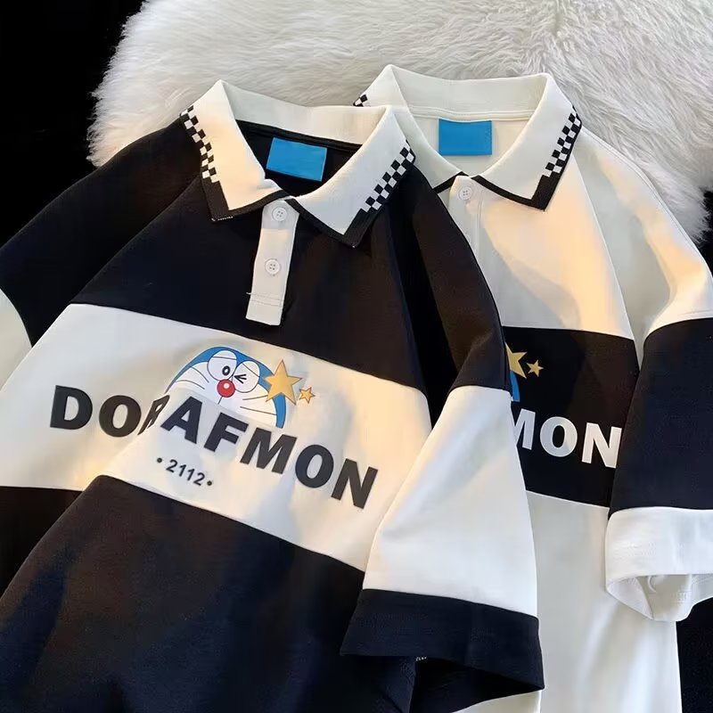 Áo polo Tay Ngắn In Họa Tiết Hoạt Hình Đơn Giản Thời Trang Mùa Hè 2023 Phong Cách Harajuku Cho Nam Và Nữ