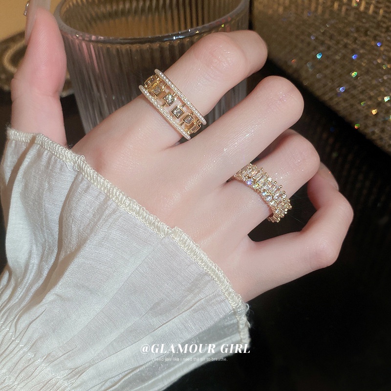 Nhẫn Hở Đính Ngọc Trai Hình Vuông Phong Cách Âu Mỹ Thời Trang