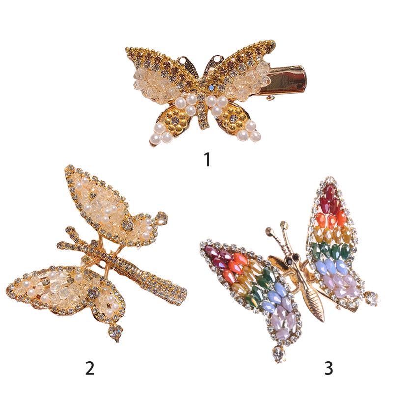 Kẹp Tóc Mái Bằng Kim Loại Hình Bướm Đính Đá Pha Lê Lấp Lánh Cho Nữ