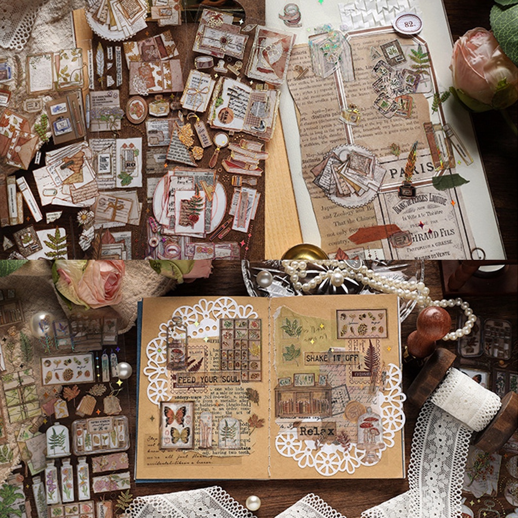 Set 3 tấm sticker PET lấp lánh mẫu các loại văn phòng phẩm lấp lánh