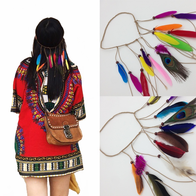 Băng Đô Cài Tóc Đính Lông Vũ Phong Cách Bohemia