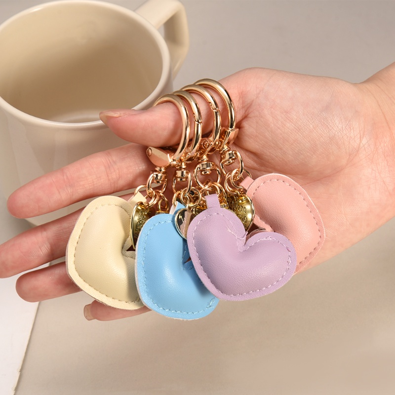 Móc Khóa Da Đính Ngọc Trai Nhân Tạo Hình Trái Tim Nhiều Màu Sắc Dễ Thương Cho Nữ