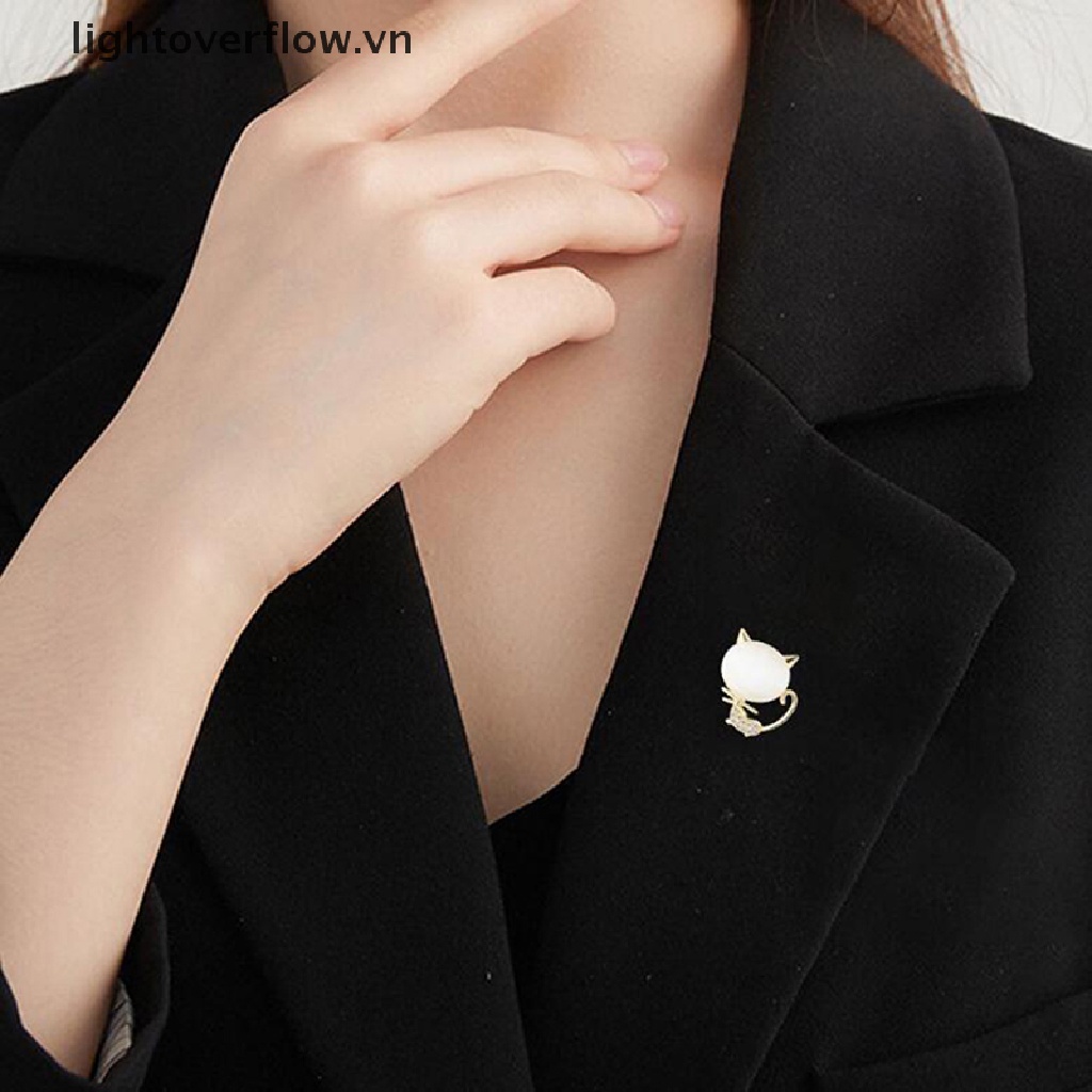 Ghim Cài Áo Hình Mèo Đính Đá Opal Dễ Thương Cho Nữ