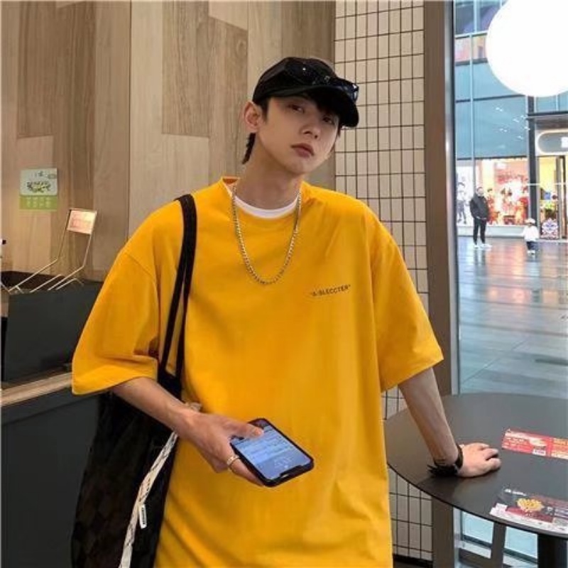 Áo Thun Cotton Tay Ngắn   M-2XL  Dáng Rộng Phong Cách Harajuku Hồng Kông Dễ Phối Đồ Cho Nam