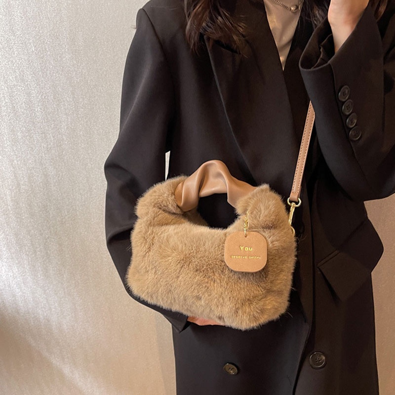 AlphaZ Túi Xách Đeo Vai Phủ Bông Phối Dây Xích Phong Cách Nhật Bản Thời Trang Cá Tính