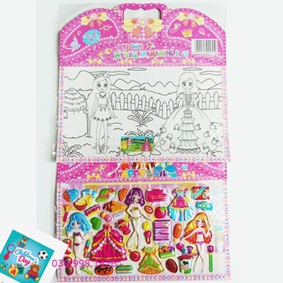 Hình dán sticker 3d công chúa thay đồ kèm tô màu _butmaydep