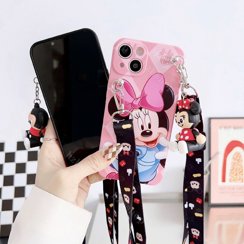 Ốp Điện Thoại Mềm In Hình Mickey / Minnie Có Dây Đeo Cho VIVO V25 V20 V15 V11 Pro V25E V21E V11i V9 V7 V5 S1