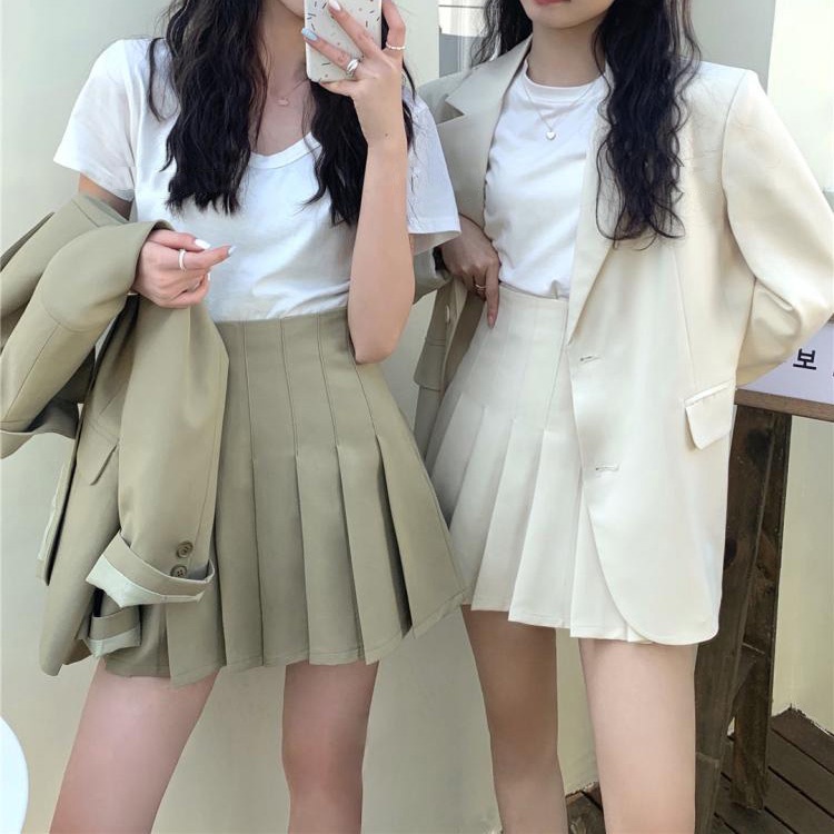 Bộ Đồ Hóa Trang Cô Gái Ngày Tháng Tư Xinh Xắn|'Mua Sắm Áo Khoác Blazer Cao Cấp Phong Cách Hàn Quốc Nhẹ Nhàng Khí Chất Châu Âu Greasy BI Mua Sắm + Váy Ngắn Xếp Ly Ôm Dáng Dễ Phối Đồ