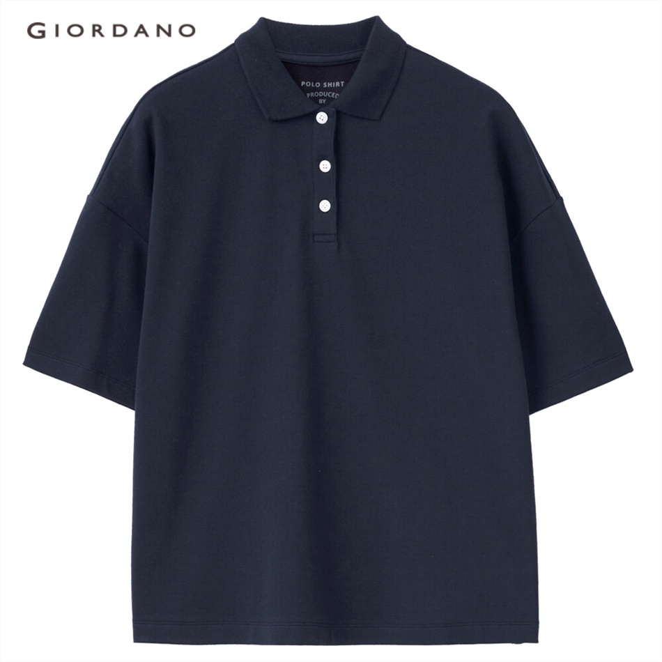 Áo sơ mi polo GIORDANO 05313382 tay ngắn dáng rộng màu trơn thời trang cho nữ