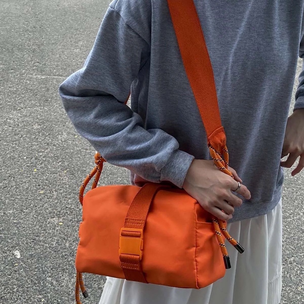Túi Đeo Chéo Vai Màu Cam Trơn Phong Cách Thể Thao Thời Trang Hàn Quốc Cho Cặp Đôi