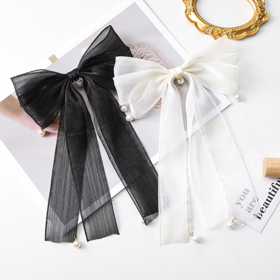 Kẹp Tóc Nơ Lưới Đính Ngọc Trai Nhân Tạo Thời Trang Hàn Quốc