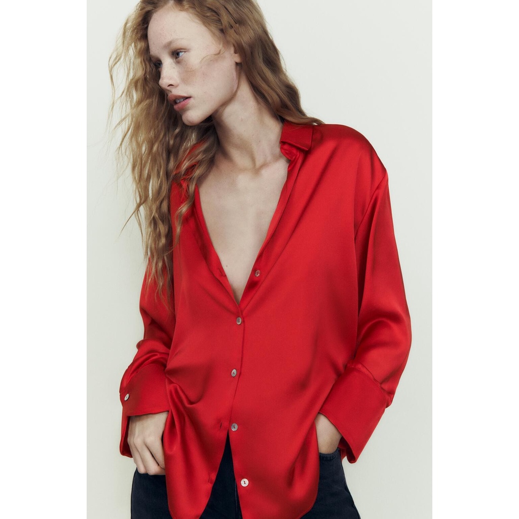 Zara Mùa Hè Áo Sơ Mi Xếp Nếp satin