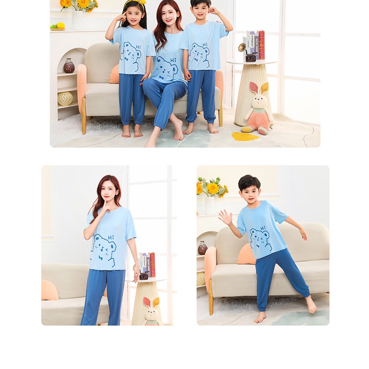 Bộ Đồ Ngủ Ngắn Tay Thoáng Khí Phong Cách Hàn Quốc Cho Mẹ Và Bé 90-170cm