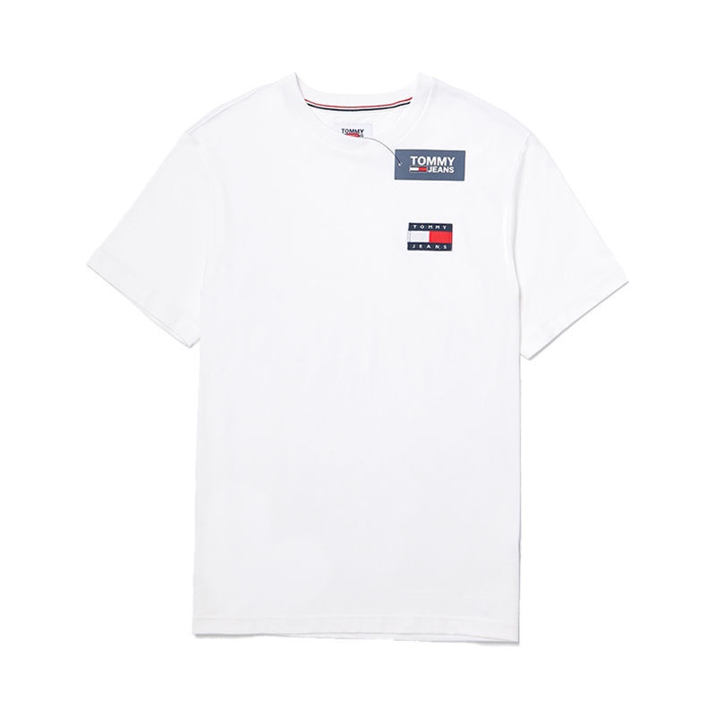 Áo Thun cotton Cổ Tròn Ngắn Tay Thêu Nhãn Hiệu Tommy Thời Trang Unisex