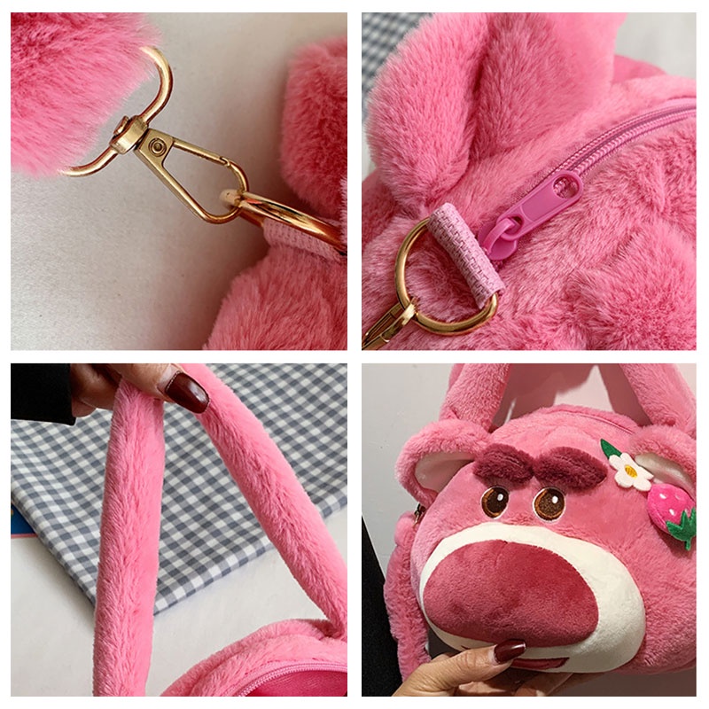 Yadou Túi Đeo Vai Bằng Cotton Mềm Họa Tiết Dâu Tây / Gấu Hoạt Hình Dễ Thương Hợp
