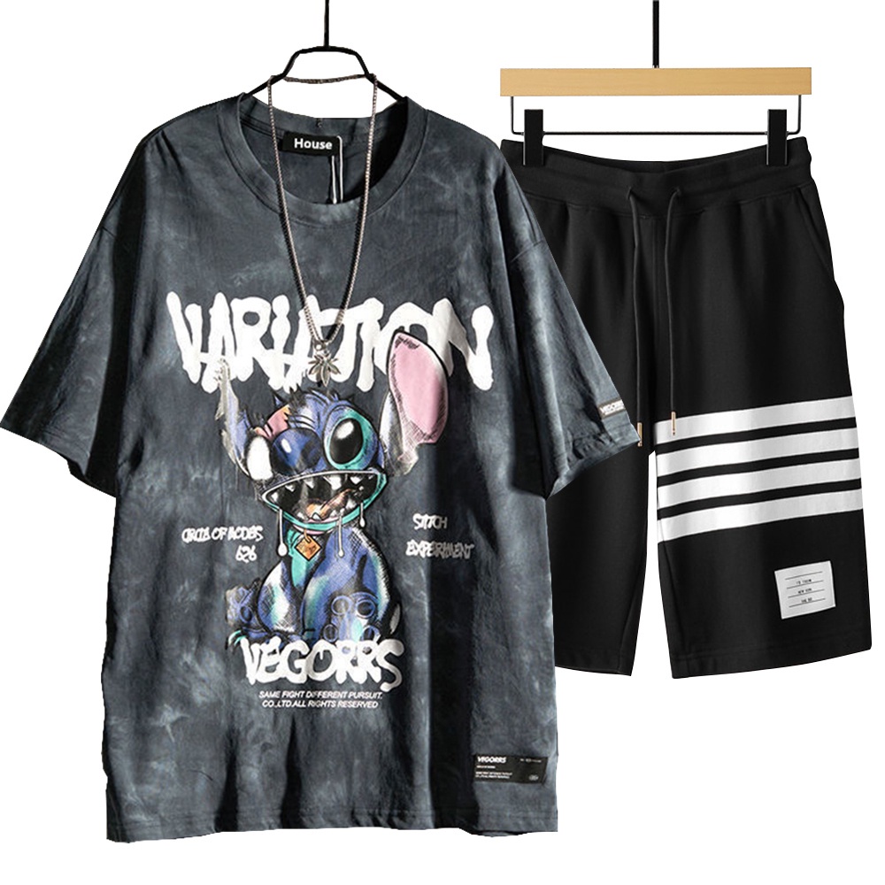 Bộ Quần Áo Thun Nam Mùa Hè Loang Màu Trend SOZO GHEP TOP 182 + SHORT 16 B