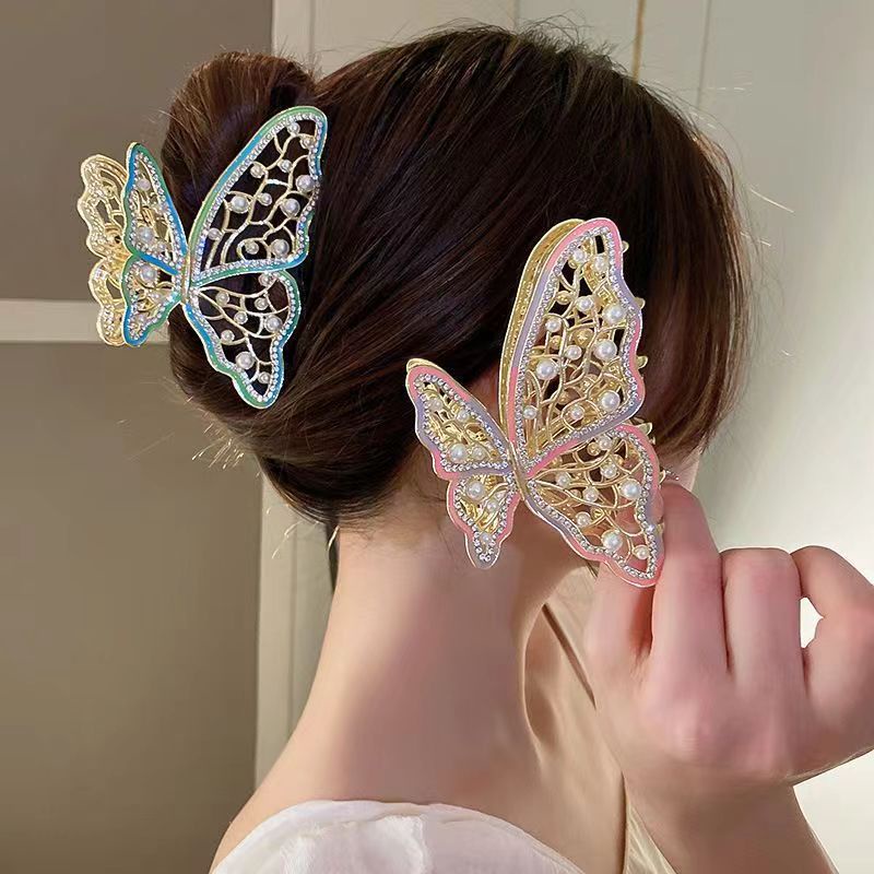 Kẹp Tóc Kim Loại Hình Bướm Đính Ngọc Trai Thời Trang Hàn Quốc Cho Nữ CHLINS