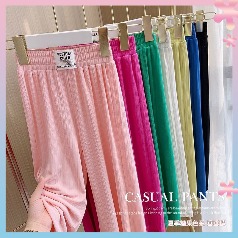 Quần Dài Ống Rộng Bằng Lụa Mát Thời Trang Mùa Hè Dành Cho Bé Gái