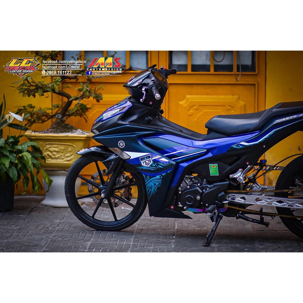 Tem rời Exciter 155 xanh nhám - mẫu Y16ZR 2023 hoa văn bắt mắt xanh đen