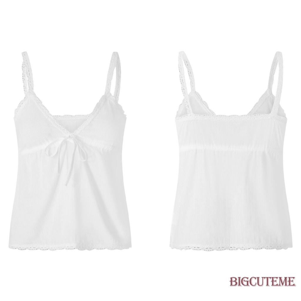 Áo Hai Dây Cổ Chữ V Phối Ren Đơn Giản Thời Trang Mùa Hè Cho Nữ