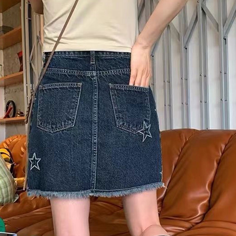 Chân váy jean XINLANYASHE phong cách cổ điển Mỹ thời trang mùa hè gợi cảm dành cho nữ