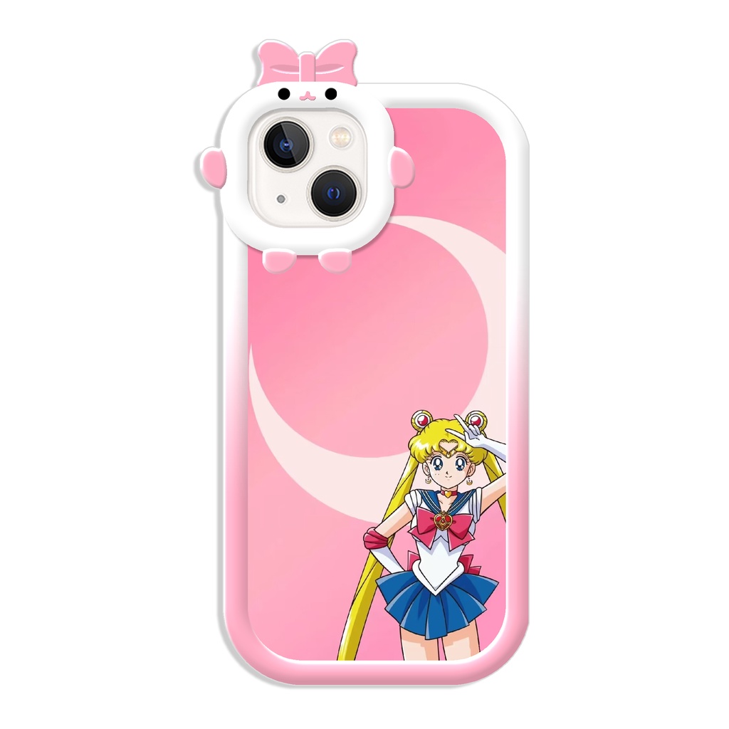 Case for IPhone 14 13 12 11 Pro Promax 14Plus  X XS XR XSMAX Sailor Moon Cute Monster Bow Tie Style Soft Matte TPU Casing DCG