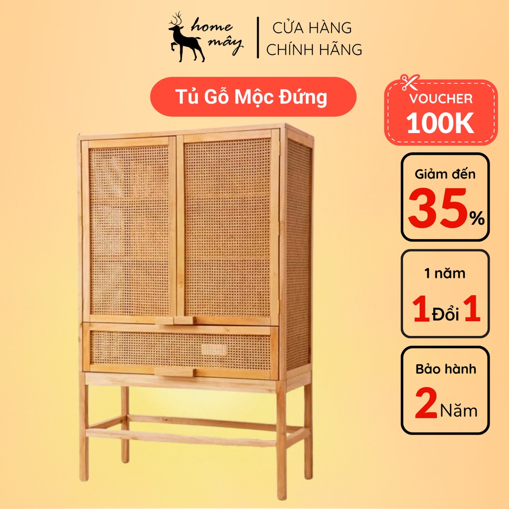 Tủ mây tre đan Cao Cấp trang trí phòng ngủ, khách sạn homestay phong cách Vintage