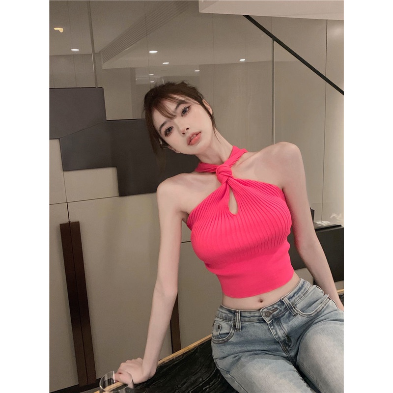 Áo Dệt Kim Hai Dây Dáng Ngắn Thời Trang Mùa Hè Cho Nữ