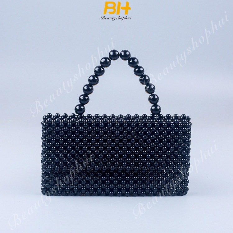 Túi Xách Đen Đính Hạt Đá Hoa Cương Kiểu Vintage Thời Trang 2023 Cho Nữ
