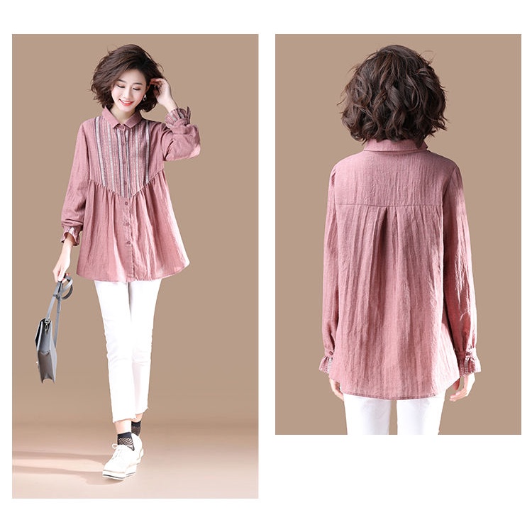 Áo Sơ Mi Tay Loe Họa Tiết Sọc Caro Phong Cách Thời Trang Hàn Quốc