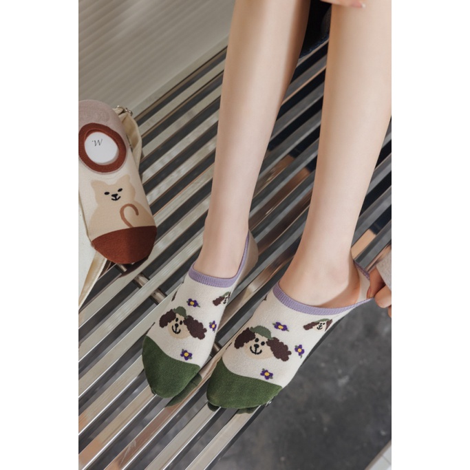 Vớ Cotton Cổ Thấp Chống Trượt Họa Tiết Hoạt Hình Phong Cách Nhật Bản Cho Nữ