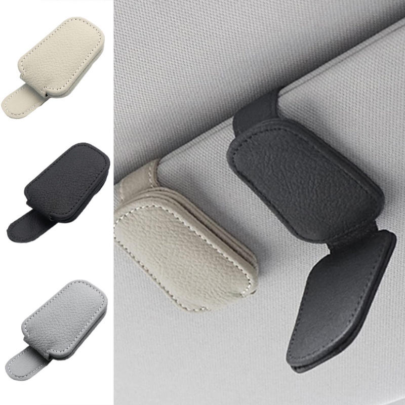 Kẹp Treo Kính Mát / Thẻ Bằng Da PU Hít Nam Châm Gắn Tấm Chắn Nắng Trong Xe Hơi