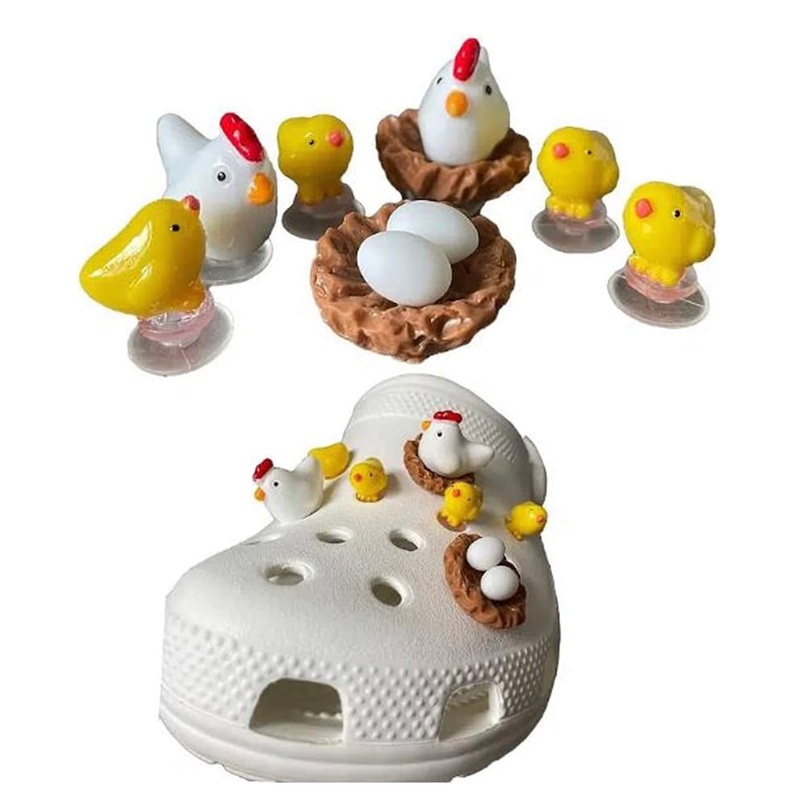 Sticke Set 7 / 14 Ghim Cài Giày 3D Hình Gà Con Dễ Thương phụ kiện dép croc jibbitz charms Nút Gắn Trang Trí Giày Dép Jibbitz, Sticker, Charm Xinh Xắn Đáng Yêu
