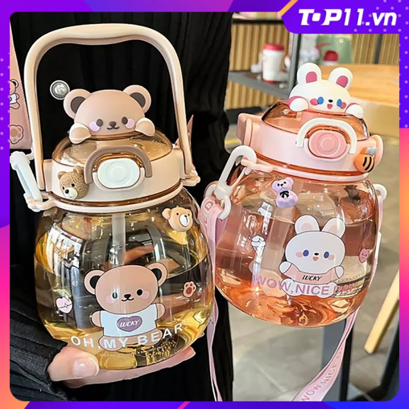 Bình Nước Hình Gấu Dễ Thương 1300Ml Cho Bé Gái Trẻ Em Có Ống Hút Cốc Uống Nước Thể Thao Học Đường Trà Sữa Trái Cây Dung Tích Lớn Mùa Hè Không Chứa Bpa Top11.vn
