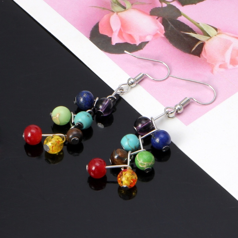 Khuyên Tai Xỏ Hạt Hợp Kim Màu Cầu Vồng Phong Cách Tối Giản Cổ Điển Cho Nữ