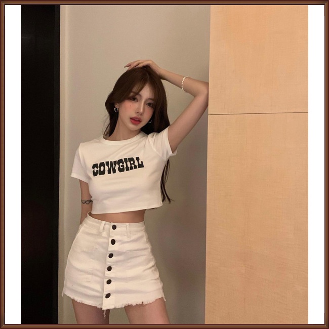 Áo Croptop Tay Ngắn Dáng Ôm In Chữ Thời Trang Mùa Hè Quyến Rũ Cho Nữ