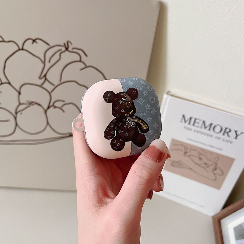 Vỏ bảo vệ hộp sạc tai nghe PC cứng họa tiết chú gấu dễ thương có móc treo cho Samsung Galaxy Buds 2 Pro