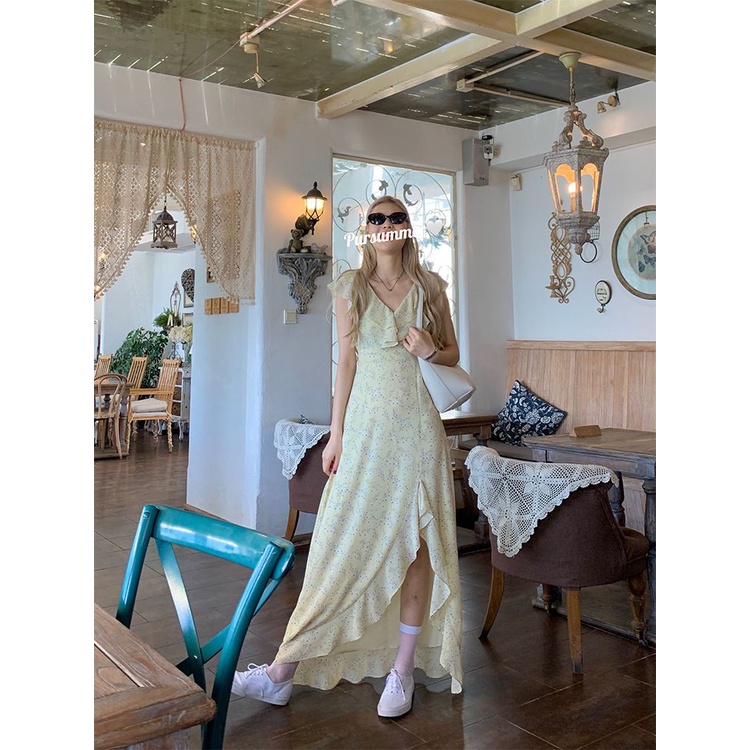 Bán Chạy!F &amp; X Đầm Đuôi Cá Dáng Dài Xẻ Tà Họa Tiết Hoa Phong Cách Pháp Thời Trang Mùa Hè Mới Cho Nữ