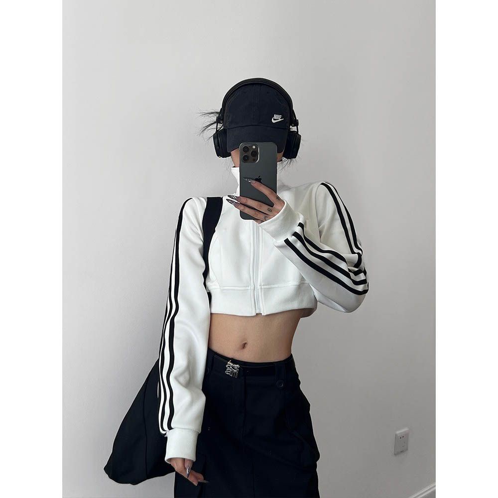 Áo Khoác Cardigan Cổ Cao Tay Dài Kẻ Sọc Thời Trang Đường Phố Mùa Thu Cho Nữ