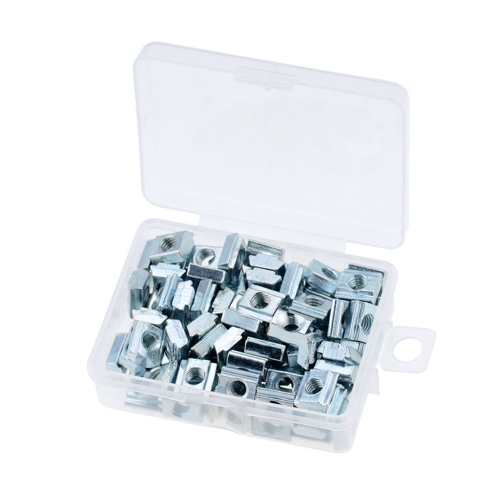 100 cái / hộp Đai ốc hình vuông cho 20 Series Hồ sơ đùn nhôm M3 M4 M5 M6 T Đai ốc trượt