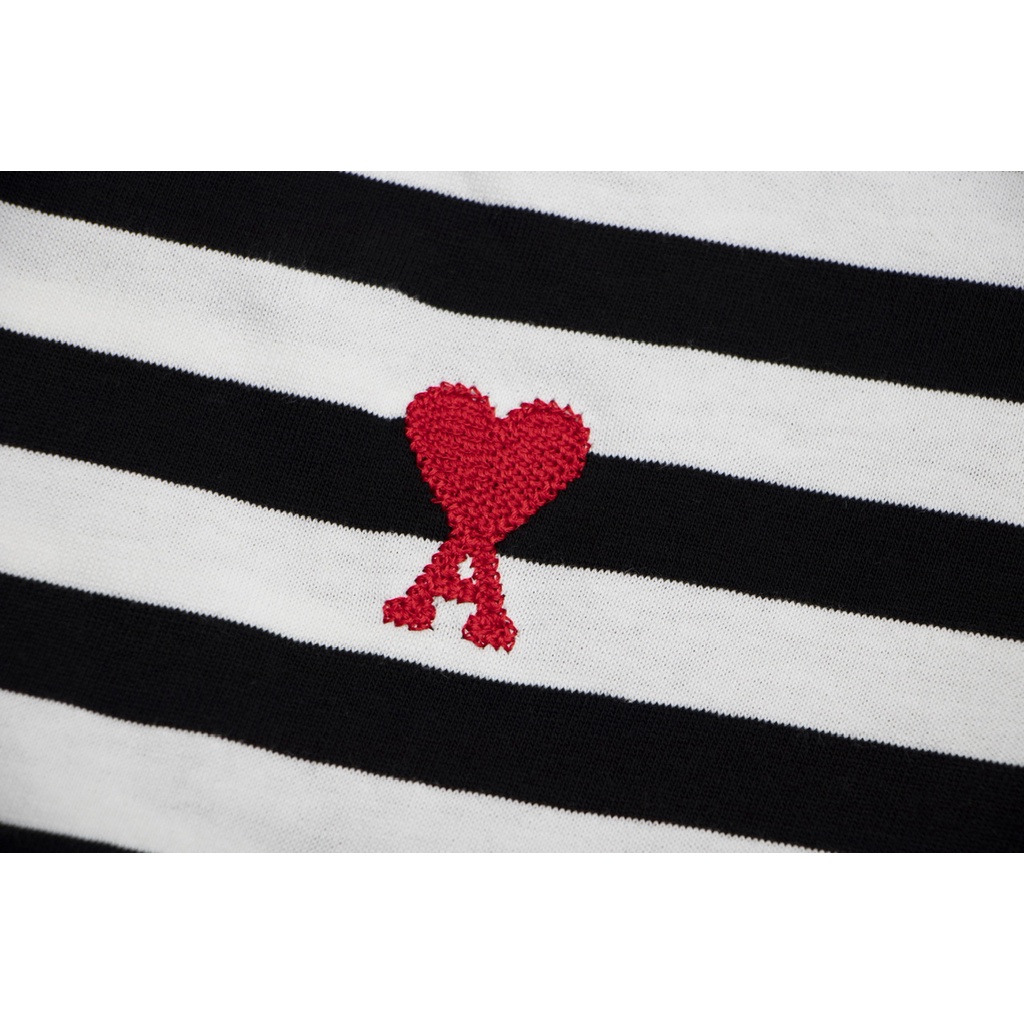 ❤❀   ❤ Áo Thun Cotton Ngắn Tay Dáng Rộng Kẻ Sọc Thêu Trái Tim Xinh Xắn Cho Cặp Đôi