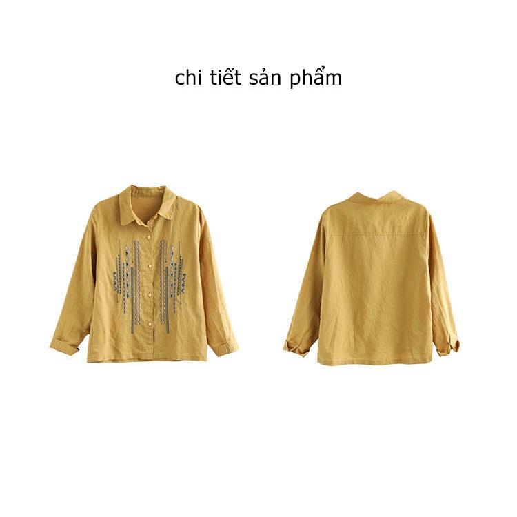 Áo Sơ Mi Dài Tay Chất Liệu Cotton Lanh Thêu Trang Trí Dành Cho Nữ