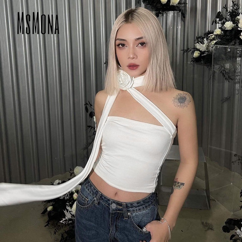 MsMona Áo Ống Màu Trơn Dáng Ôm Thời Trang 2023 Quyến Rũ Cho Nữ